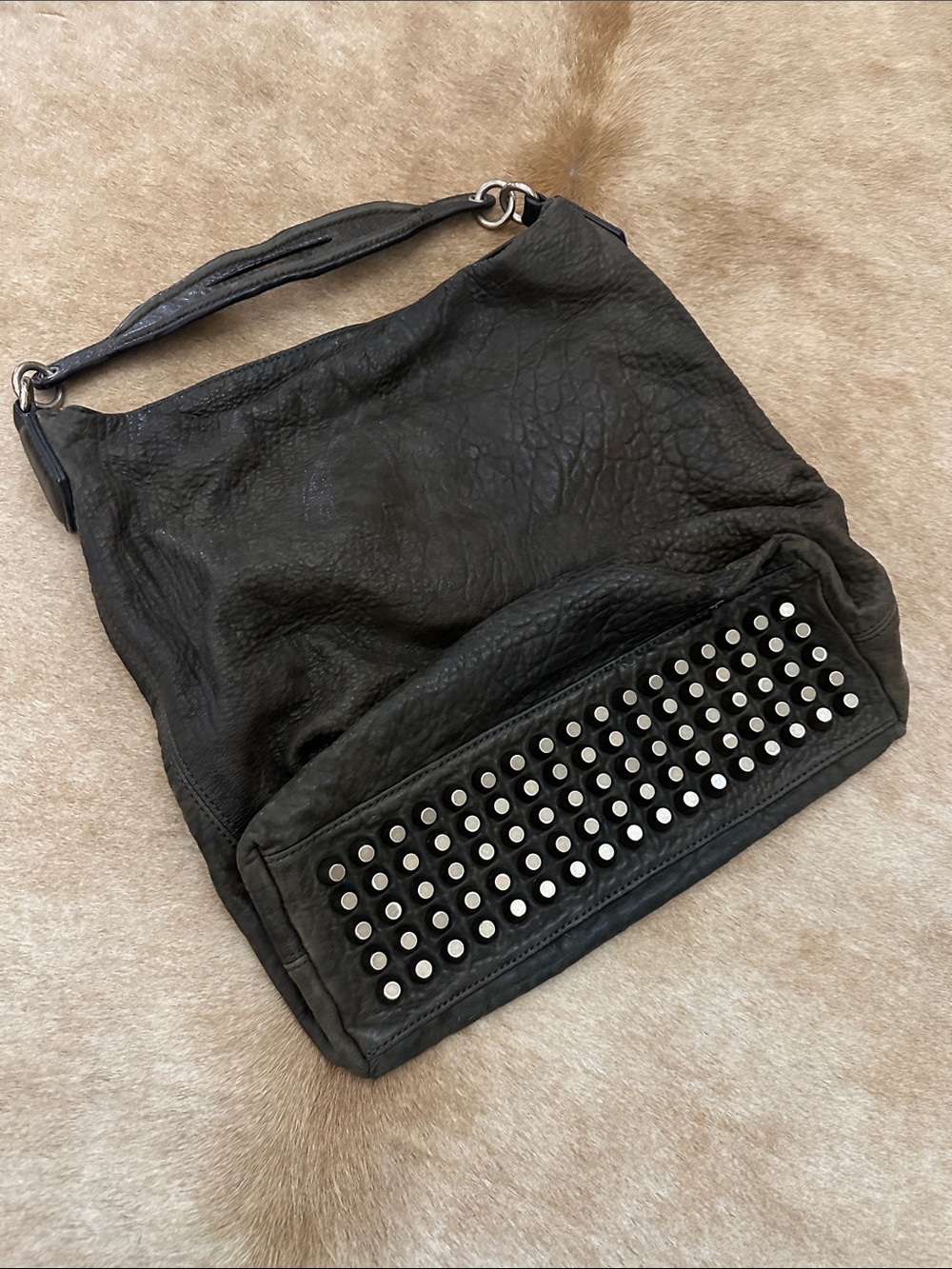 Alexander Wang Black Leather Shoulder Bag with Silver Studs
